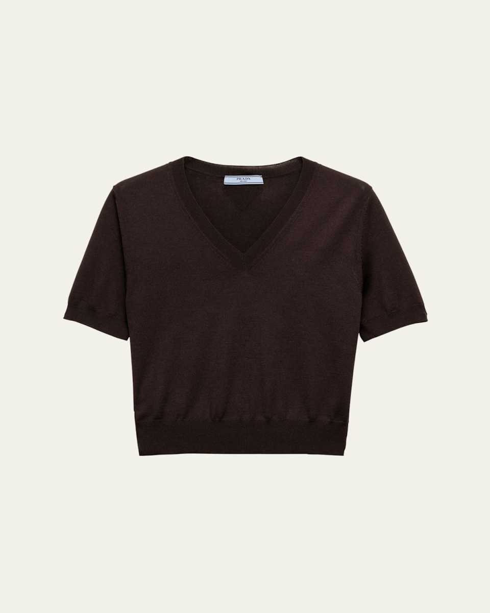 V-Neck Short Sleeve Boxy Wool Sweater